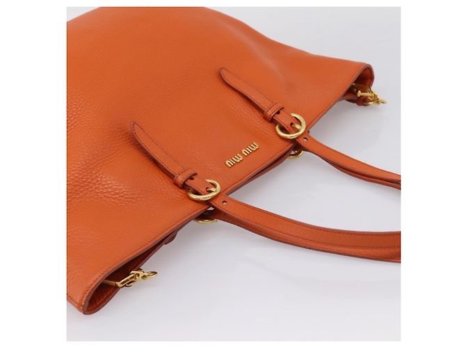Saco Tote Miu Miu em Couro 2way Laranja Tom Dourado Auth BA16090 - vista 6
