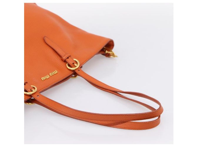 Saco Tote Miu Miu em Couro 2way Laranja Tom Dourado Auth BA16090 - vista 7