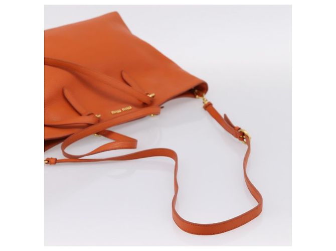 Saco Tote Miu Miu em Couro 2way Laranja Tom Dourado Auth BA16090 - vista 9