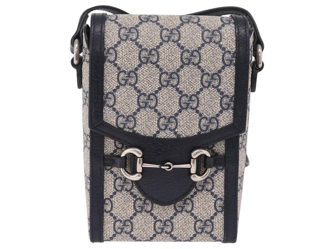 Bolsa de Ombro GUCCI GG Supreme PVC Navy Silver 625615 Auth ka6531V Prata Azul marinho - vista 13