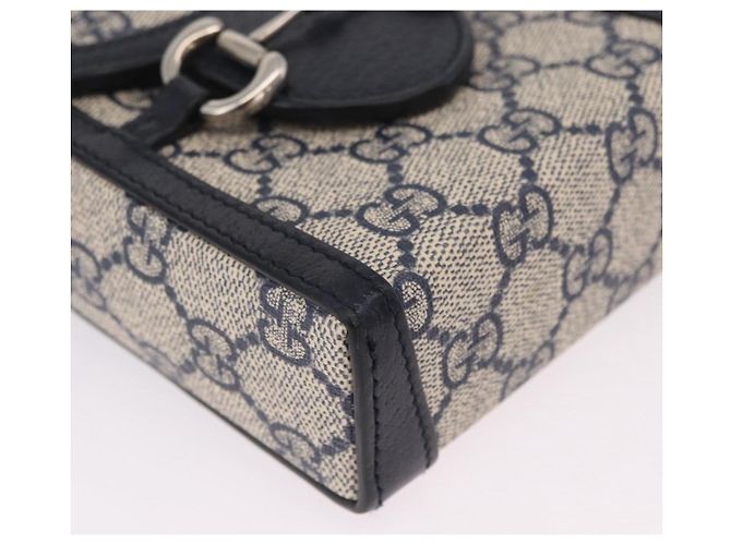 Bolsa de Ombro GUCCI GG Supreme PVC Navy Silver 625615 Auth ka6531V Prata Azul marinho - vista 16