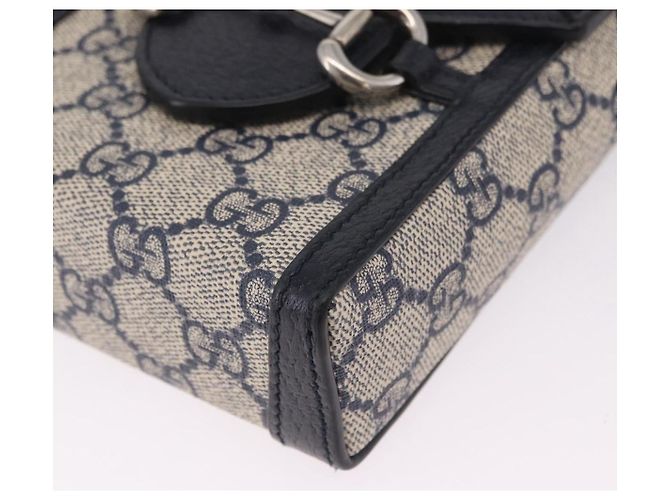 Bolsa de Ombro GUCCI GG Supreme PVC Navy Silver 625615 Auth ka6531V Prata Azul marinho - vista 17