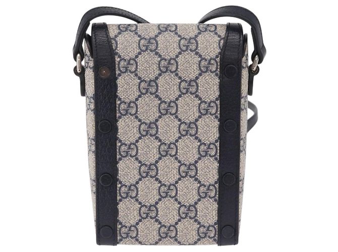 Bolsa de Ombro GUCCI GG Supreme PVC Navy Silver 625615 Auth ka6531V Prata Azul marinho - vista 2