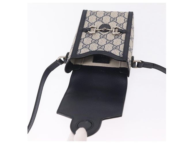 Bolsa de Ombro GUCCI GG Supreme PVC Navy Silver 625615 Auth ka6531V Prata Azul marinho - vista 21
