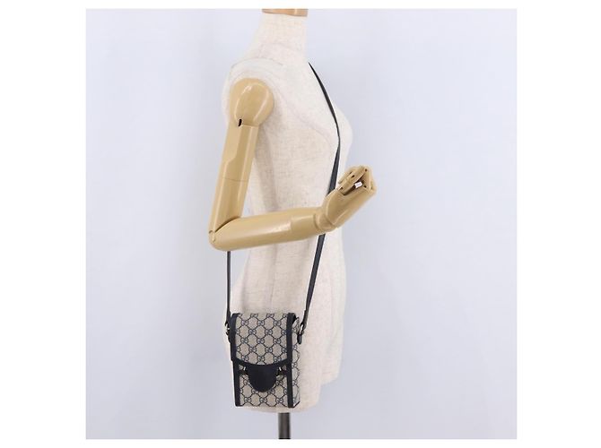Bolsa de Ombro GUCCI GG Supreme PVC Navy Silver 625615 Auth ka6531V Prata Azul marinho - vista 25