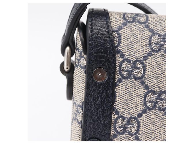 Bolsa de Ombro GUCCI GG Supreme PVC Navy Silver 625615 Auth ka6531V Prata Azul marinho - vista 3