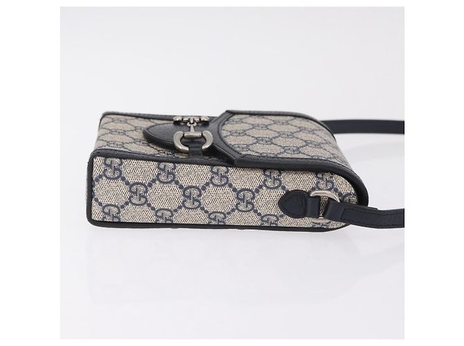 Bolsa de Ombro GUCCI GG Supreme PVC Navy Silver 625615 Auth ka6531V Prata Azul marinho - vista 4