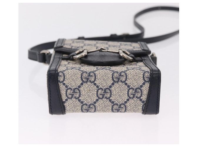 Bolsa de Ombro GUCCI GG Supreme PVC Navy Silver 625615 Auth ka6531V Prata Azul marinho - vista 6