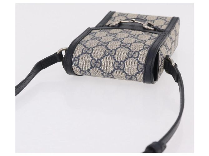 Bolsa de Ombro GUCCI GG Supreme PVC Navy Silver 625615 Auth ka6531V Prata Azul marinho - vista 7