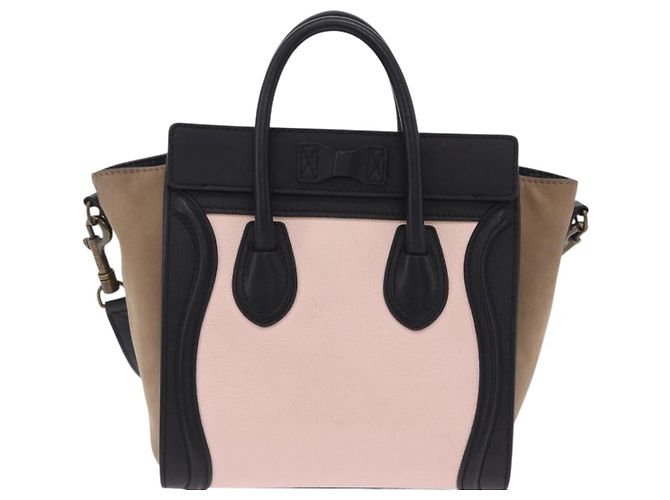 Céline Borsa a mano CELINE Luggage Nano Shopper in pelle 2way Rosa Tono Oro Auth ka6469V - vista 2
