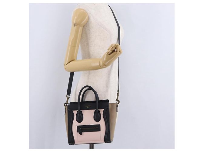 Céline Borsa a mano CELINE Luggage Nano Shopper in pelle 2way Rosa Tono Oro Auth ka6469V - vista 26