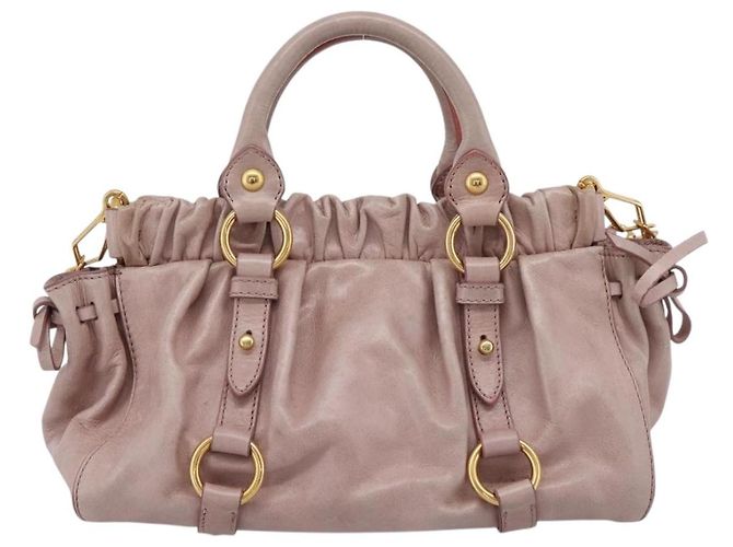 Miu Miu Vitellolux Handtasche Leder 2way Rosa Goldfarben Auth 206664V Pink - Ansicht 2