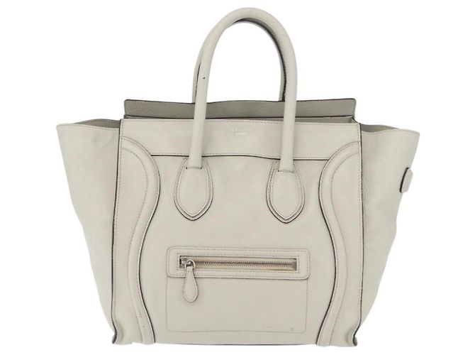 Céline CELINE Luggage Mini Shopper Hand Bag Leather Ivory Silver Auth LN052V Argento Crudo - vista 13