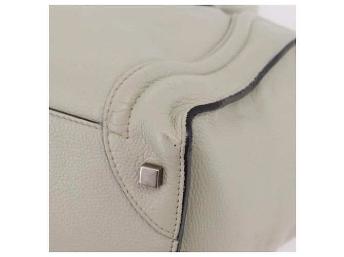 Céline CELINE Luggage Mini Shopper Hand Bag Leather Ivory Silver Auth LN052V Argento Crudo - vista 18