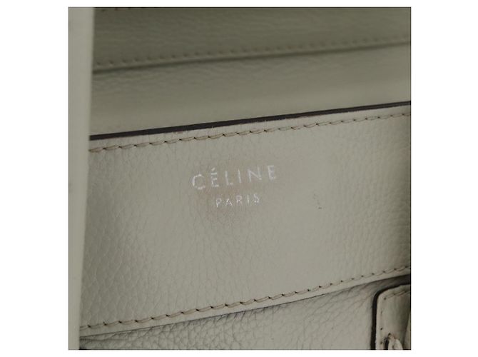 Céline CELINE Luggage Mini Shopper Hand Bag Leather Ivory Silver Auth LN052V Argento Crudo - vista 19