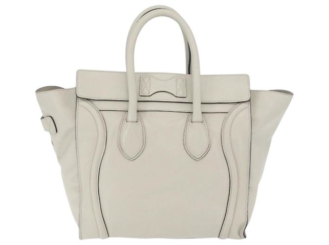 Céline CELINE Luggage Mini Shopper Hand Bag Leather Ivory Silver Auth LN052V Argento Crudo - vista 2