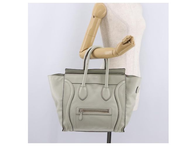 Céline CELINE Luggage Mini Shopper Hand Bag Leather Ivory Silver Auth LN052V Argento Crudo - vista 27