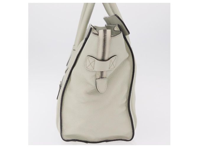 Céline CELINE Luggage Mini Shopper Hand Bag Leather Ivory Silver Auth LN052V Argento Crudo - vista 3
