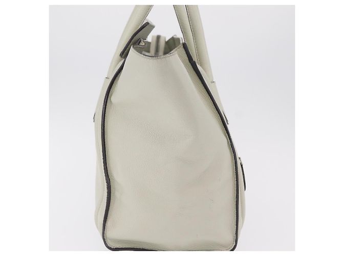 Céline CELINE Luggage Mini Shopper Hand Bag Leather Ivory Silver Auth LN052V Argento Crudo - vista 4