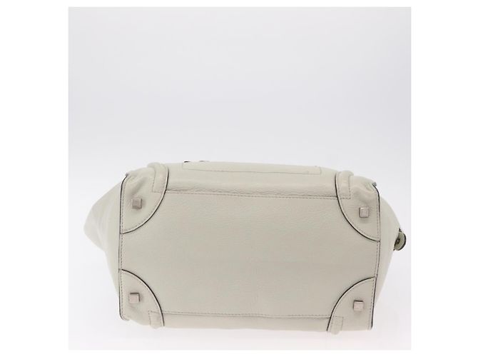 Céline CELINE Luggage Mini Shopper Hand Bag Leather Ivory Silver Auth LN052V Argento Crudo - vista 5