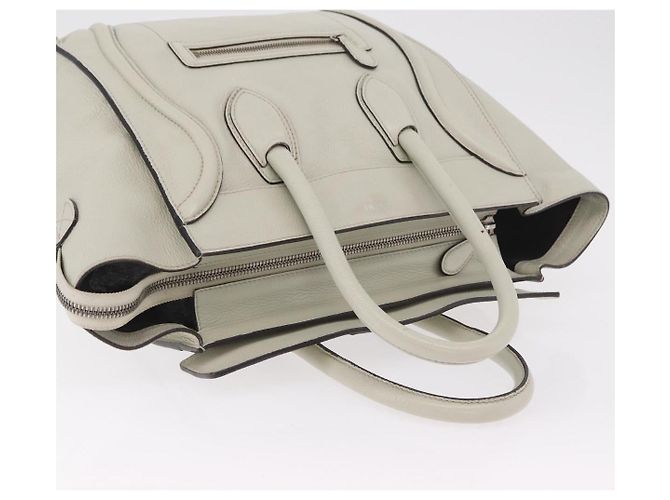 Céline CELINE Luggage Mini Shopper Hand Bag Leather Ivory Silver Auth LN052V Argento Crudo - vista 6