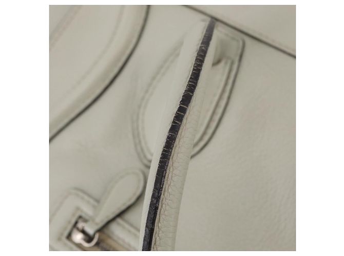 Céline CELINE Luggage Mini Shopper Hand Bag Leather Ivory Silver Auth LN052V Argento Crudo - vista 8