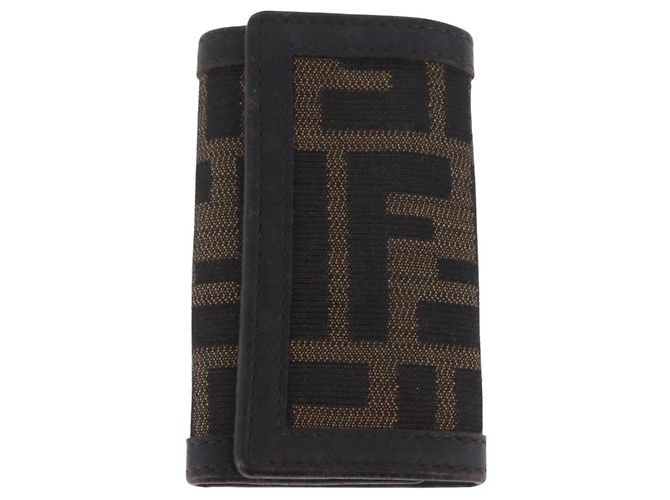 FENDI Zucca Canvas Folding Umbrella Key Case Nylon 2 Set Black Auth ar14318 Castaño Negro - vista 10