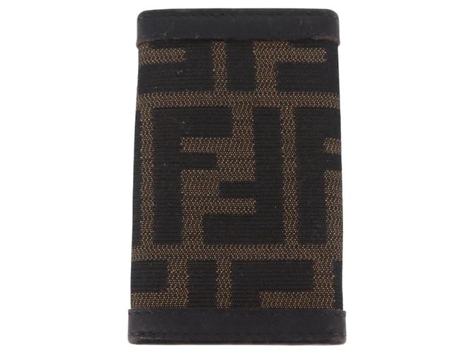 FENDI Zucca Canvas Folding Umbrella Key Case Nylon 2 Set Black Auth ar14318 Castaño Negro - vista 11
