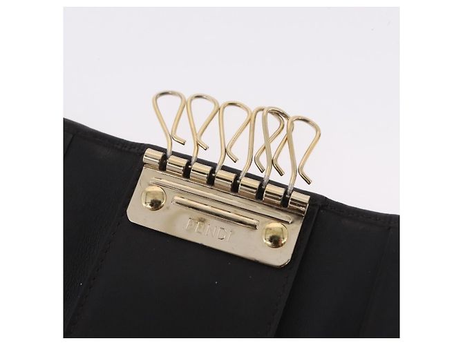 FENDI Zucca Canvas Folding Umbrella Key Case Nylon 2 Set Black Auth ar14318 Castaño Negro - vista 17