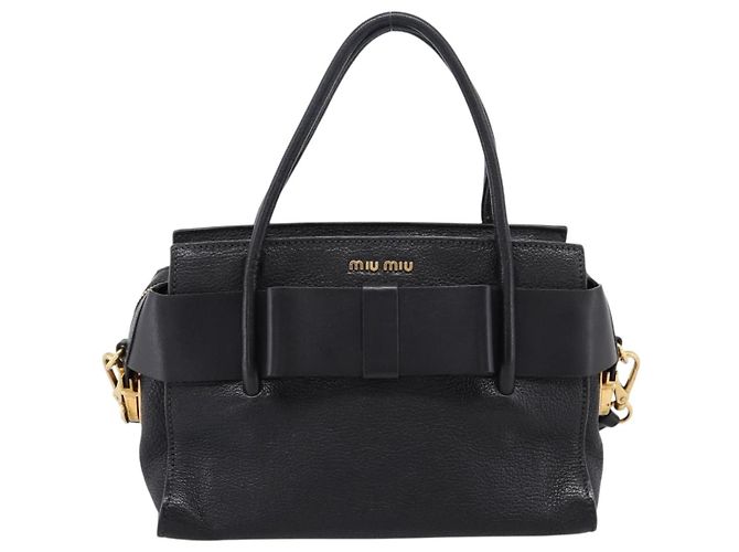 Borsa a mano Miu Miu con fiocco frontale in pelle 2way Black Gold Auth am12684V Nero D'oro - vista 13