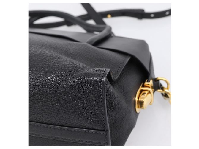 Borsa a mano Miu Miu con fiocco frontale in pelle 2way Black Gold Auth am12684V Nero D'oro - vista 17