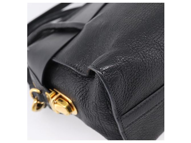Borsa a mano Miu Miu con fiocco frontale in pelle 2way Black Gold Auth am12684V Nero D'oro - vista 18