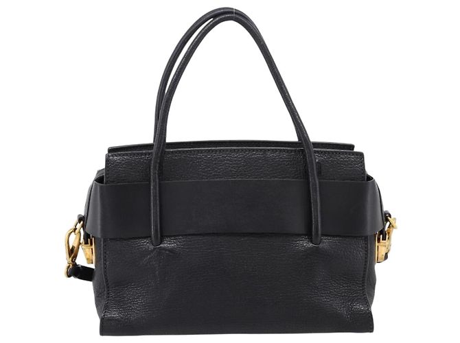 Borsa a mano Miu Miu con fiocco frontale in pelle 2way Black Gold Auth am12684V Nero D'oro - vista 2