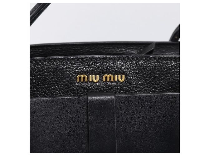Borsa a mano Miu Miu con fiocco frontale in pelle 2way Black Gold Auth am12684V Nero D'oro - vista 20