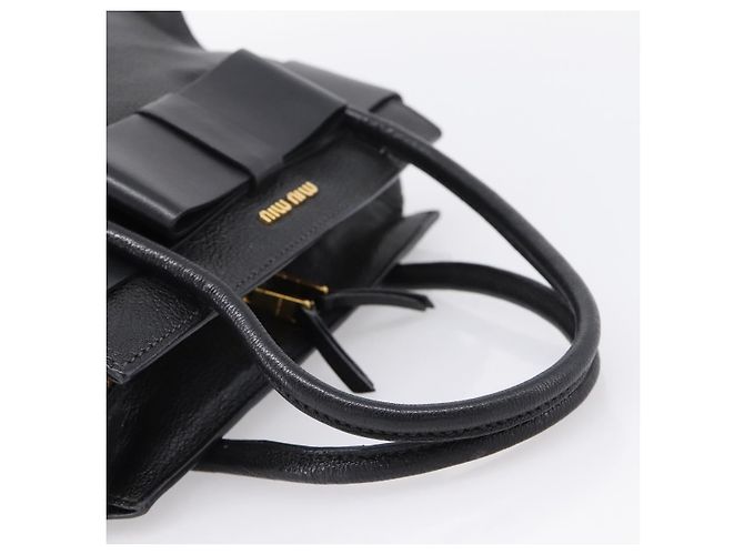 Borsa a mano Miu Miu con fiocco frontale in pelle 2way Black Gold Auth am12684V Nero D'oro - vista 7