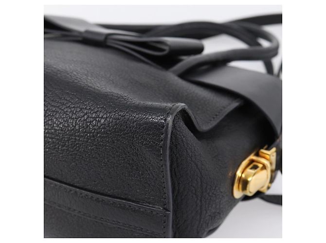 Borsa a mano Miu Miu con fiocco frontale in pelle 2way Black Gold Auth am12684V Nero D'oro - vista 9