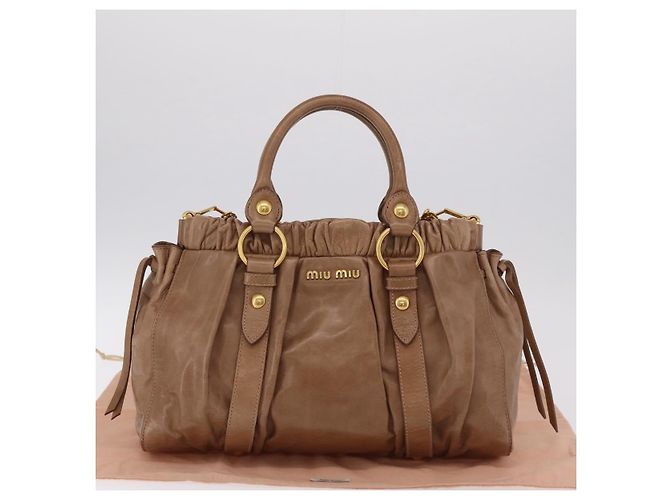 Bolsa de mão Miu Miu em couro 2way Bege Dourado Auth 167654SAM - vista 12