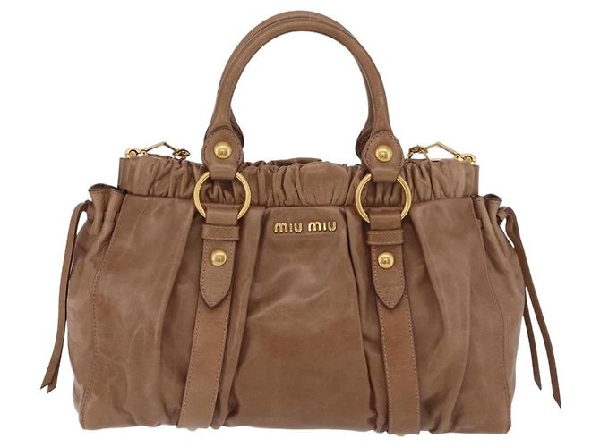 Bolsa de mão Miu Miu em couro 2way Bege Dourado Auth 167654SAM - vista 13