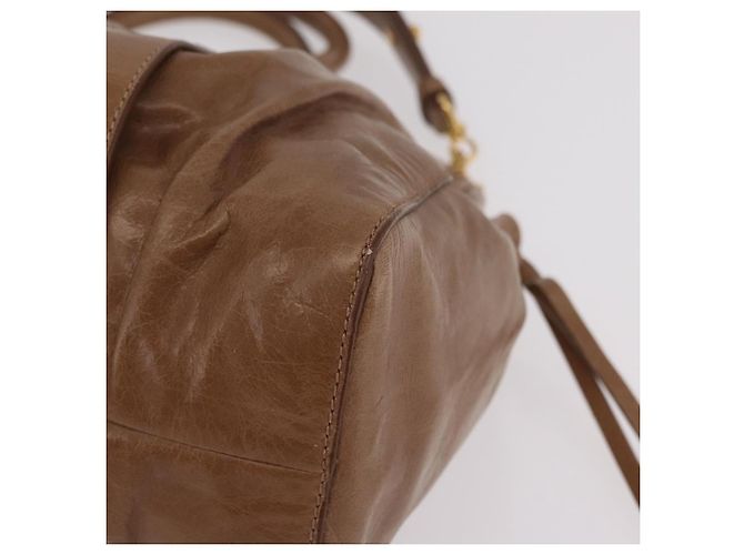 Bolsa de mão Miu Miu em couro 2way Bege Dourado Auth 167654SAM - vista 17