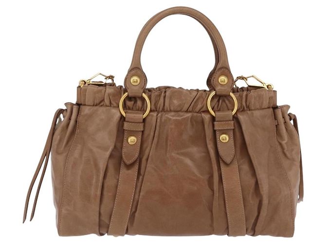 Bolsa de mão Miu Miu em couro 2way Bege Dourado Auth 167654SAM - vista 2