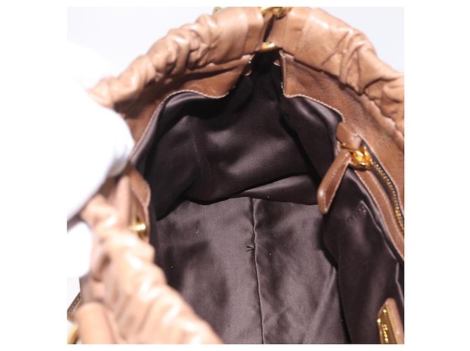 Bolsa de mão Miu Miu em couro 2way Bege Dourado Auth 167654SAM - vista 24