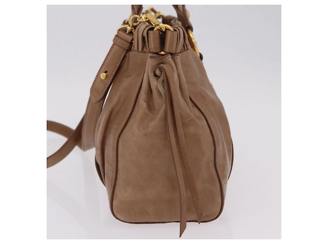 Bolsa de mão Miu Miu em couro 2way Bege Dourado Auth 167654SAM - vista 3