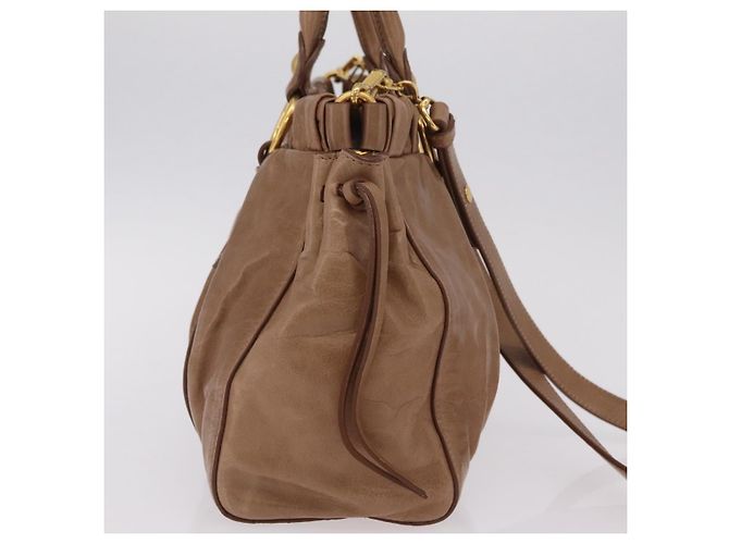 Bolsa de mão Miu Miu em couro 2way Bege Dourado Auth 167654SAM - vista 4