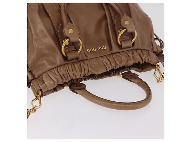Bolsa de mão Miu Miu em couro 2way Bege Dourado Auth 167654SAM - vista 6