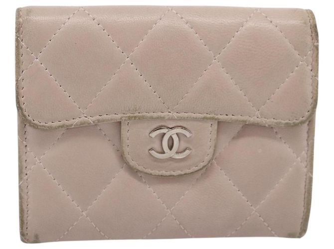Cartera CHANEL Matelasse de piel de cordero beige y plata CC Auth 205317 - vista 13