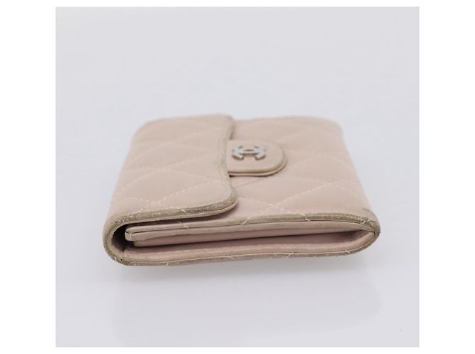 Cartera CHANEL Matelasse de piel de cordero beige y plata CC Auth 205317 - vista 3