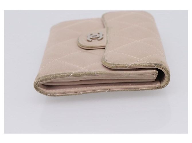 Cartera CHANEL Matelasse de piel de cordero beige y plata CC Auth 205317 - vista 4