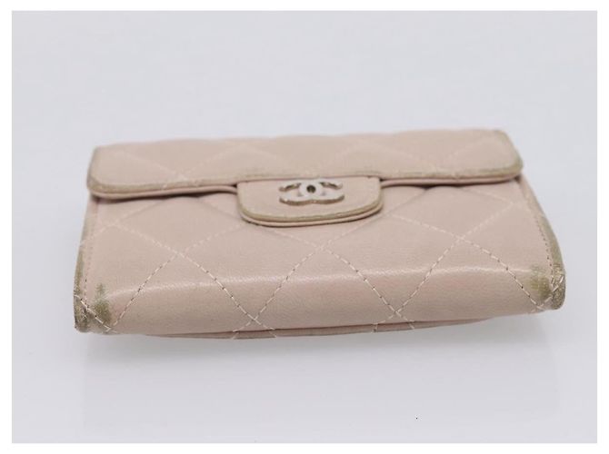 Cartera CHANEL Matelasse de piel de cordero beige y plata CC Auth 205317 - vista 6