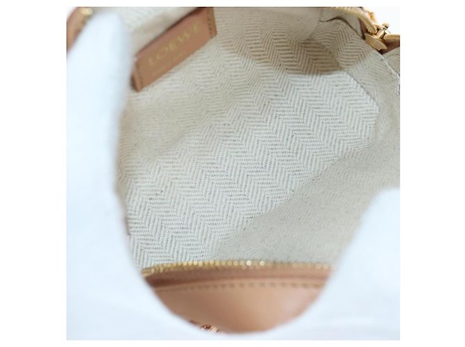 LOEWE Amazona Nano Shoulder Pouch Canvas 2way Beige Gold Auth 206378M Dorado - vista 10