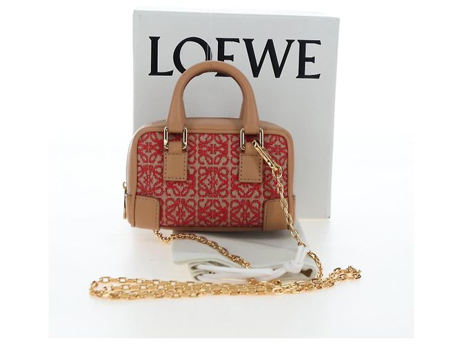 LOEWE Amazona Nano Shoulder Pouch Canvas 2way Beige Gold Auth 206378M Dorado - vista 12